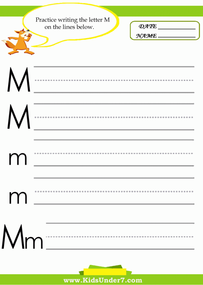 Kids Under  Letter M Practice Writing Worksheet