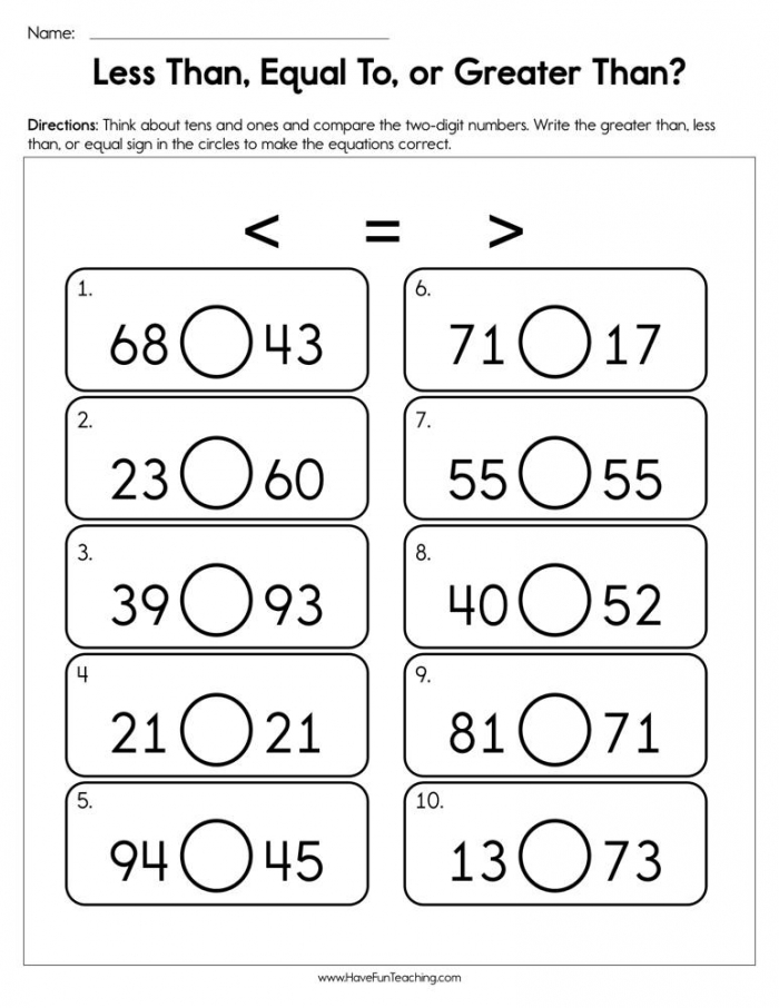 Less Than  Equal To  Or Greater Than Worksheet  Have Fun Teaching