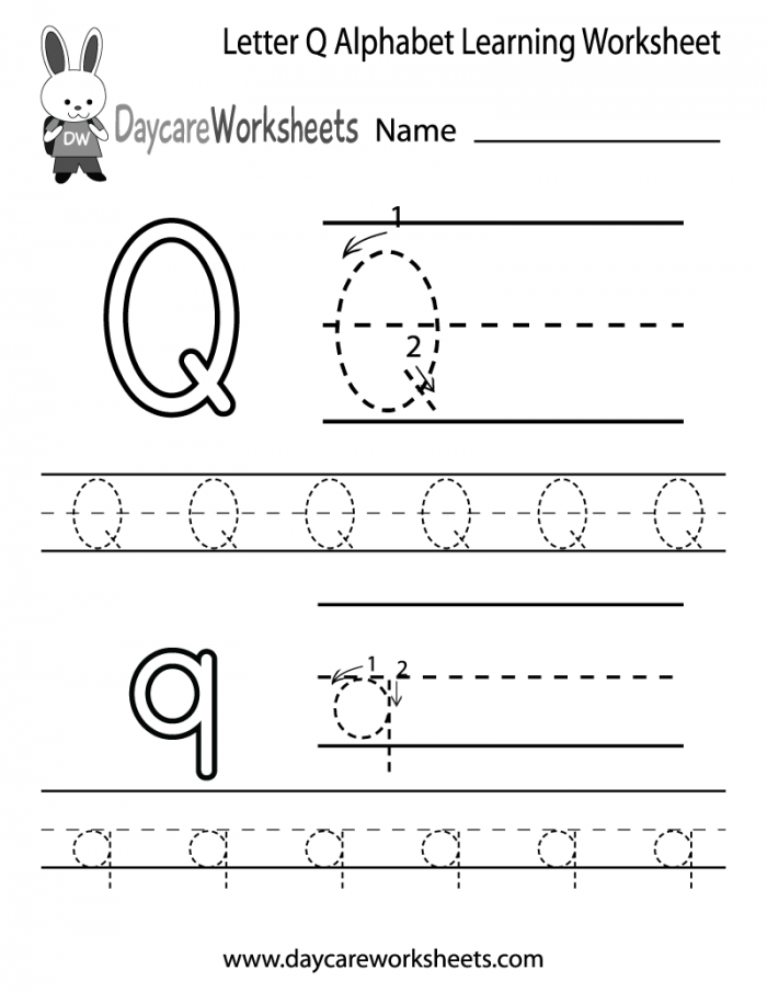 Math Worksheet  Letter Q Alphabet Learning Worksheetintable