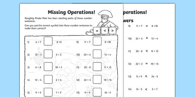 Missing Operations Worksheet  Worksheet  Worksheet