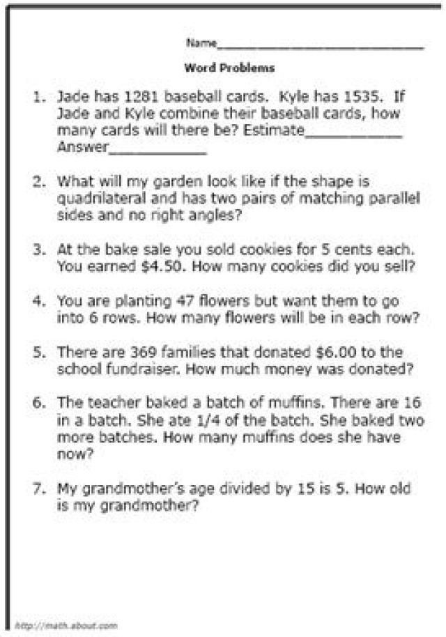 Math Skills: Word Problems Worksheets | 99Worksheets