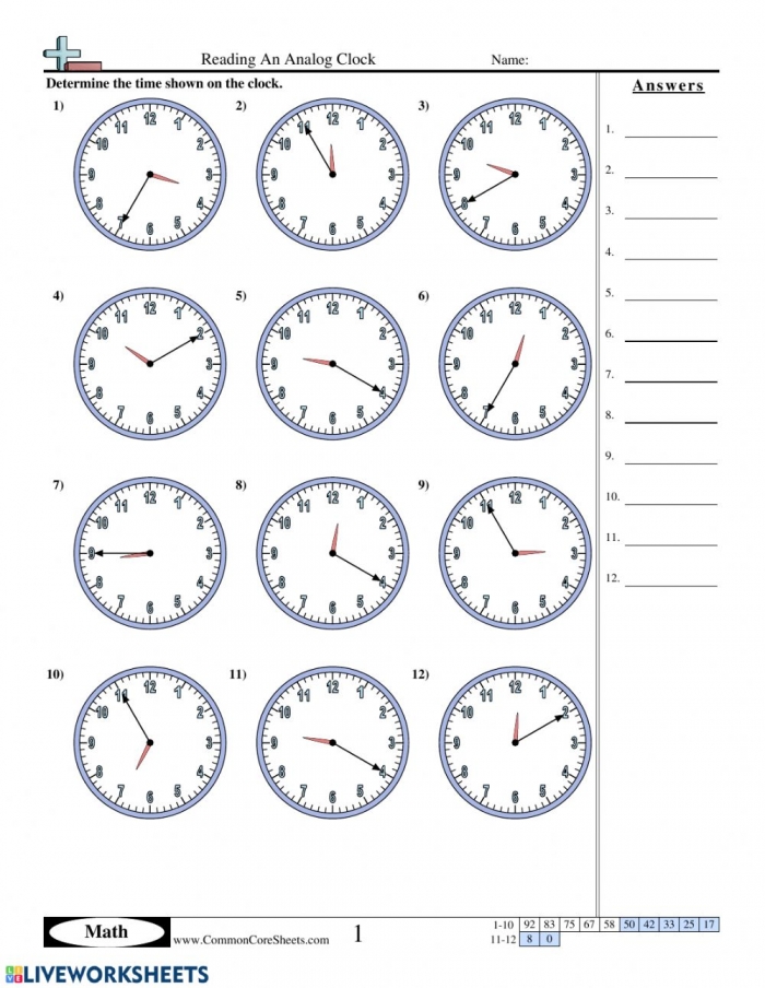 Reading An Analog Clock Interactive Worksheet Worksheets Calculus