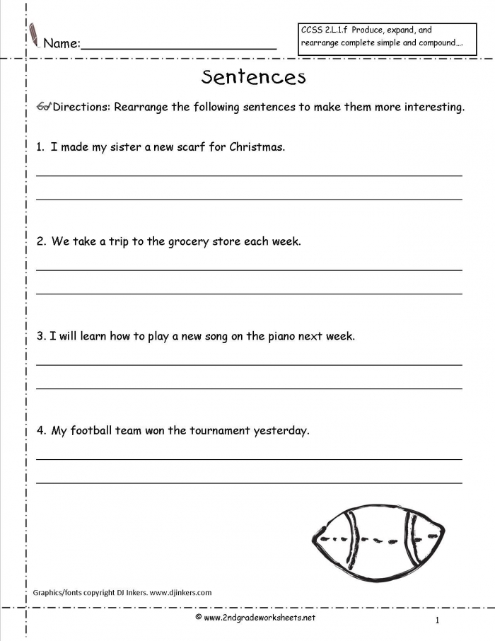 Second Grade Sentences Worksheets  Ccss Lf Worksheets
