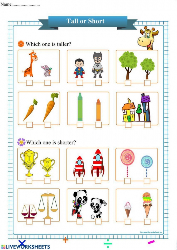 comparing short vs tall worksheets 99worksheets