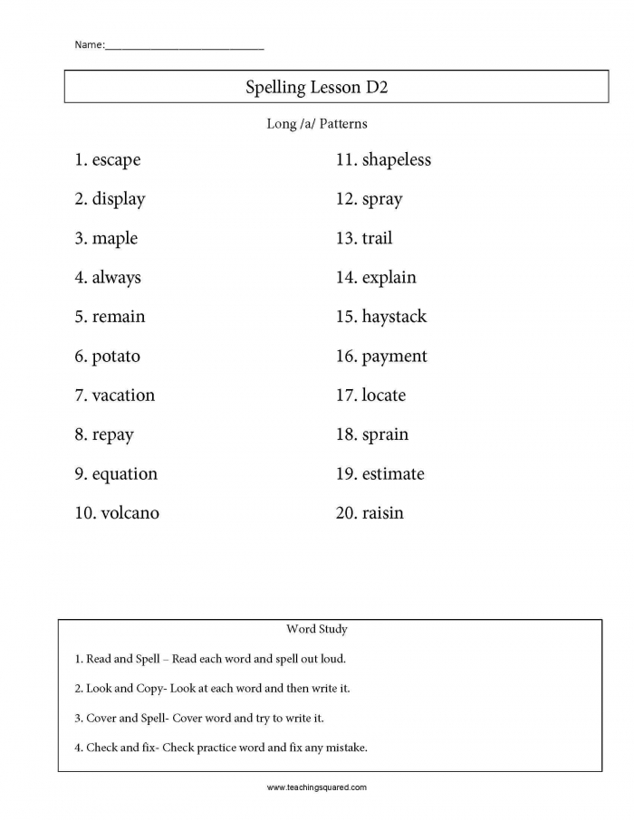 Th Grade Spelling Lists