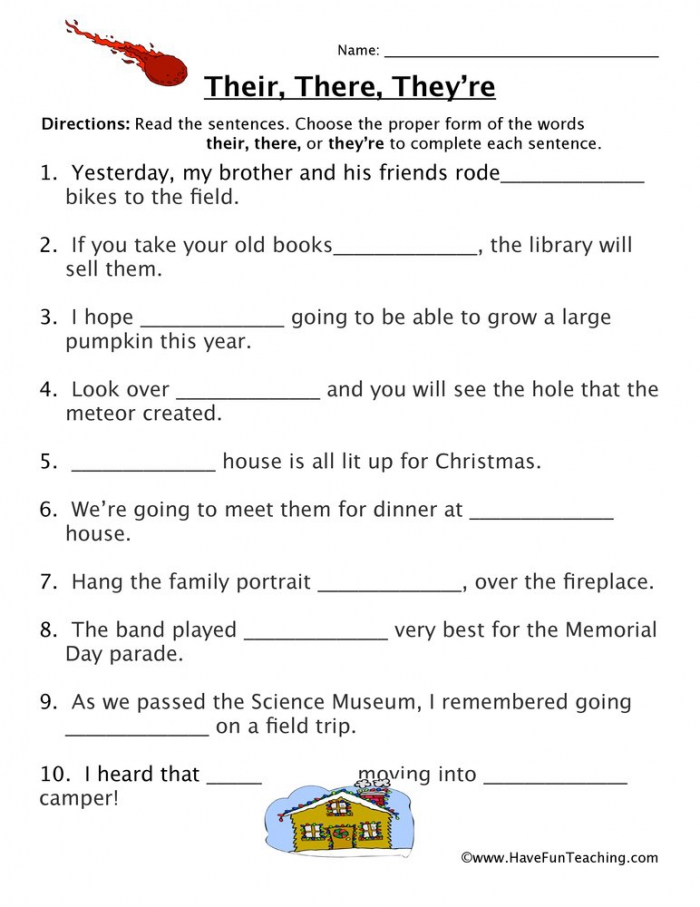 Their  There  Theyre Fill In The Blank Homophones Worksheet