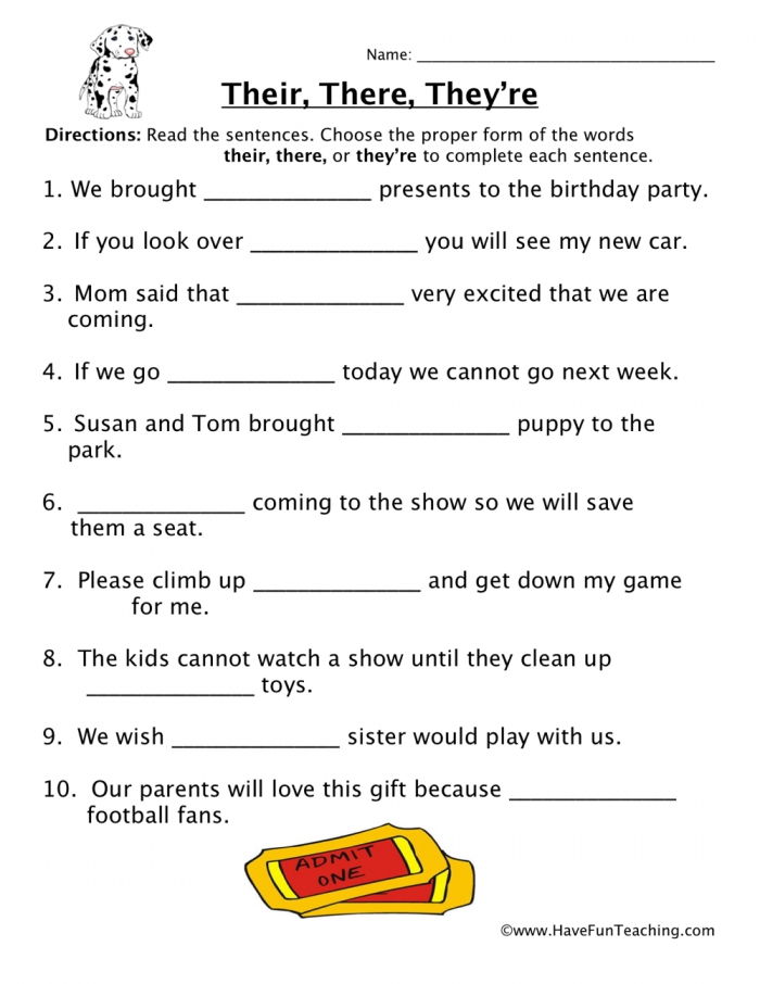 There Their They Re Worksheet Free Printable