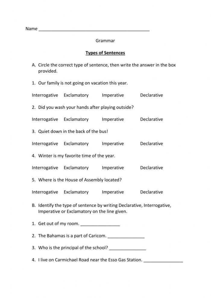 Type Of Sentences Interactive Worksheet