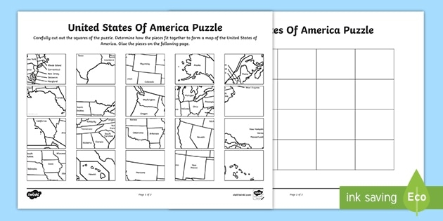United States Map Printable Puzzle Teacher Made