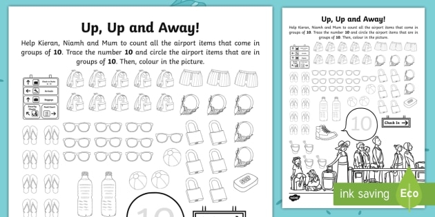 Up  Up And Away Number  Travel Counting Worksheet  Worksheet