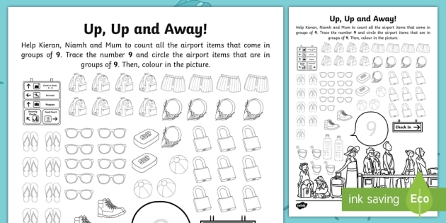Up  Up And Away Number  Travel Counting Worksheet  Worksheet
