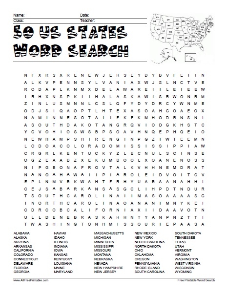 Us States Word Search