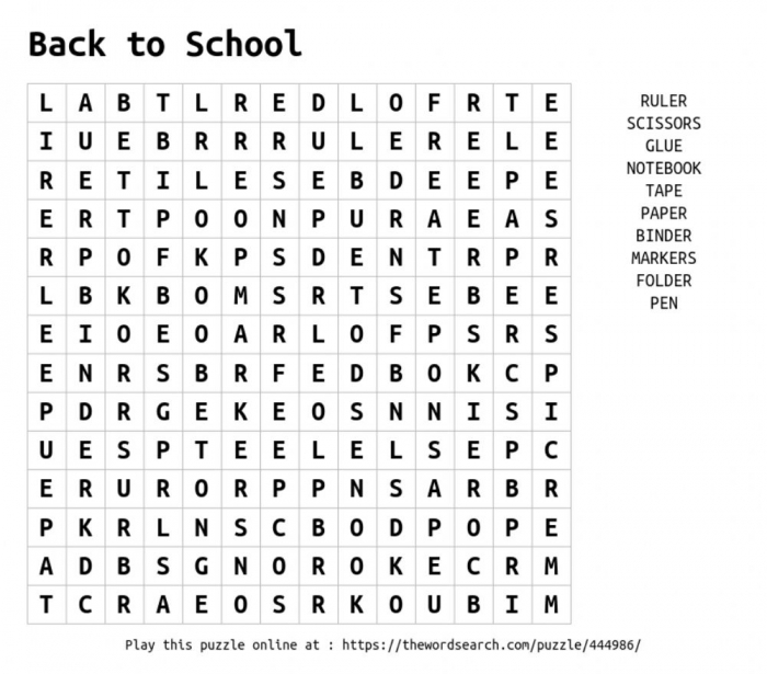 Word Search Worksheet