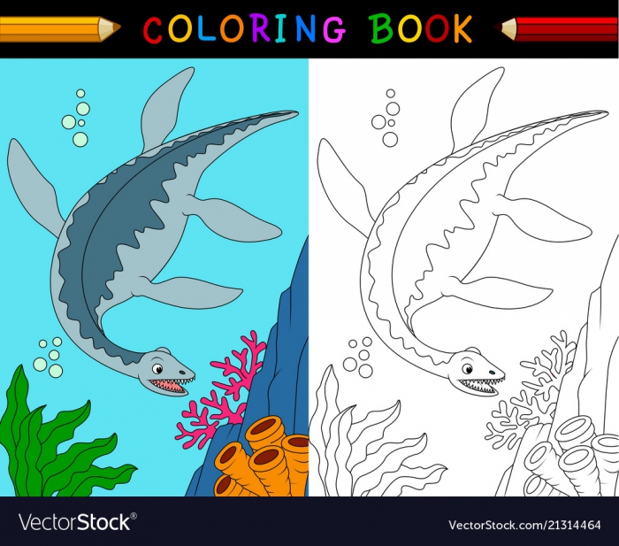 Cartoon Plesiosaurus Coloring Book Royalty Free Vector Image