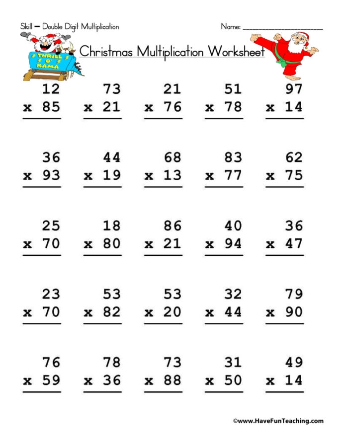 Christmas Double Digit Multiplication Worksheet Have Fun Teaching