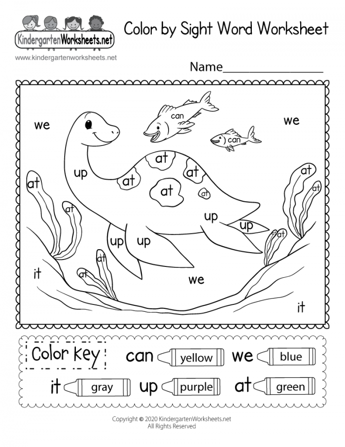 Color By Sight Word Worksheet For Kindergarten