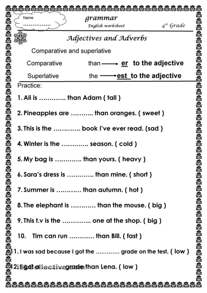 Comparative And Superlative Adjective Worksheet Nd Grade