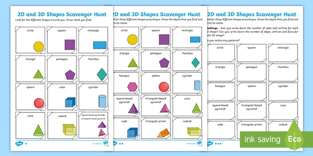 D And D Shapes Differentiated Scavenger Hunt Activity Sheets