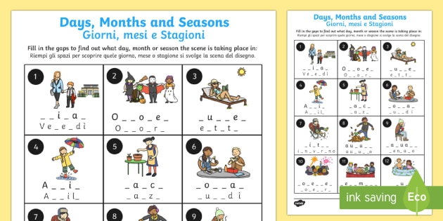 Days  Months And Seasons Missing Letters Worksheet  Worksheet