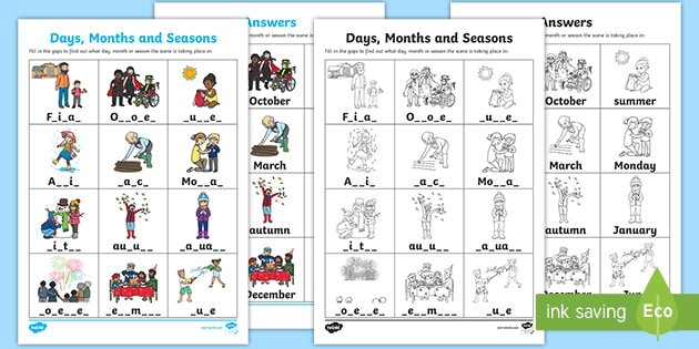 Days Months And Seasons Missing Letters Worksheet