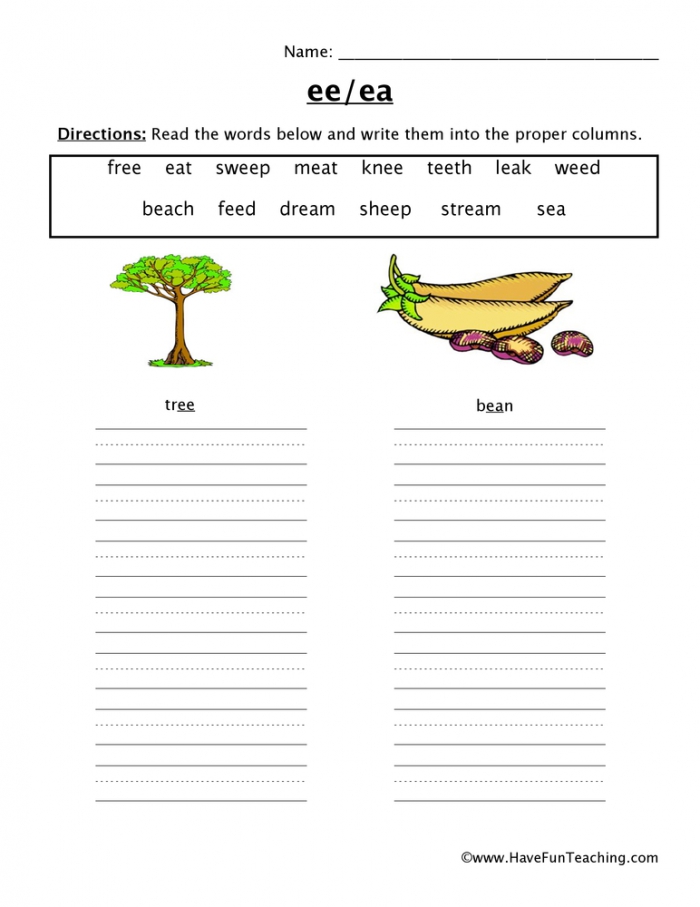 Ee Ea Vowel Worksheet  Have Fun Teaching