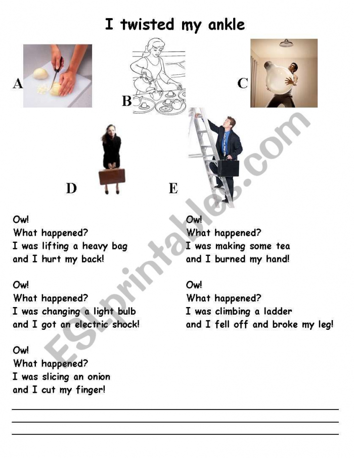 English Worksheets Jazz Chant I Twisted My Ankle
