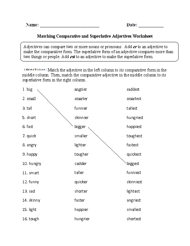 Irregular Comparative Superlative Adjectives Worksheets