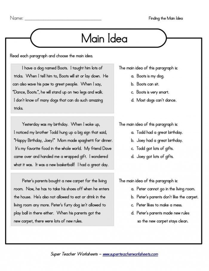 Free Printable Main Idea Worksheets For Middle School
