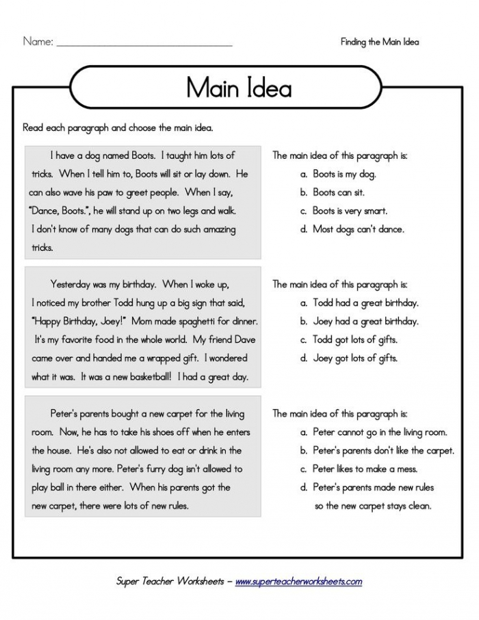 Main Idea Worksheets Free Printable