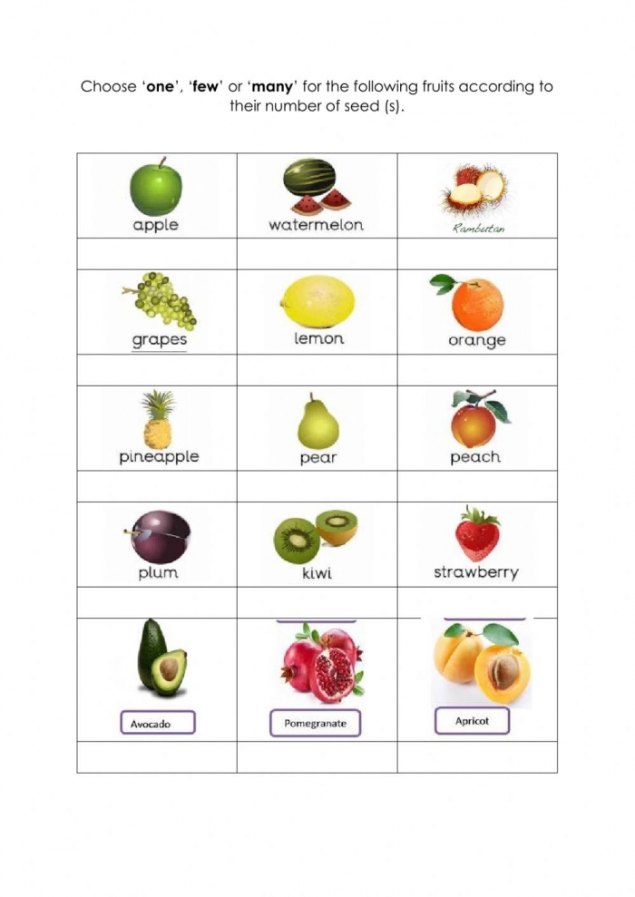 Fruits Seeds Worksheet