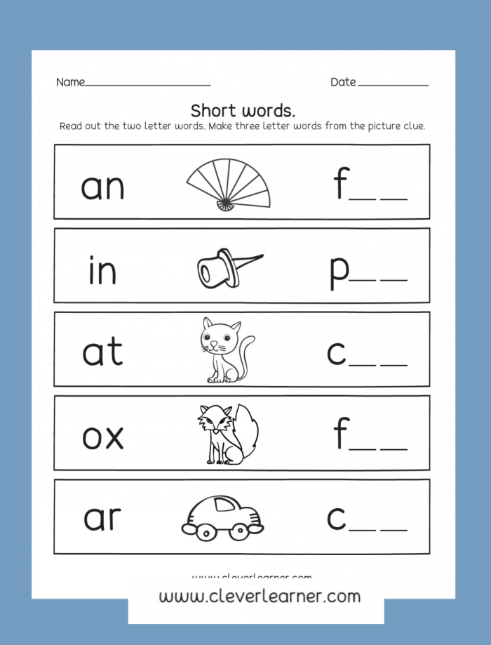 Fun Three Letter Words Writing Activity Worksheets For Preschools