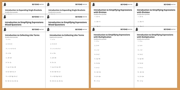 Introduction To Simplifying Algebraic Expressions Pack