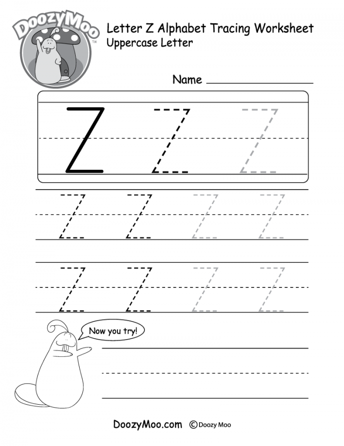 Lowercase Letter Z Tracing Worksheet