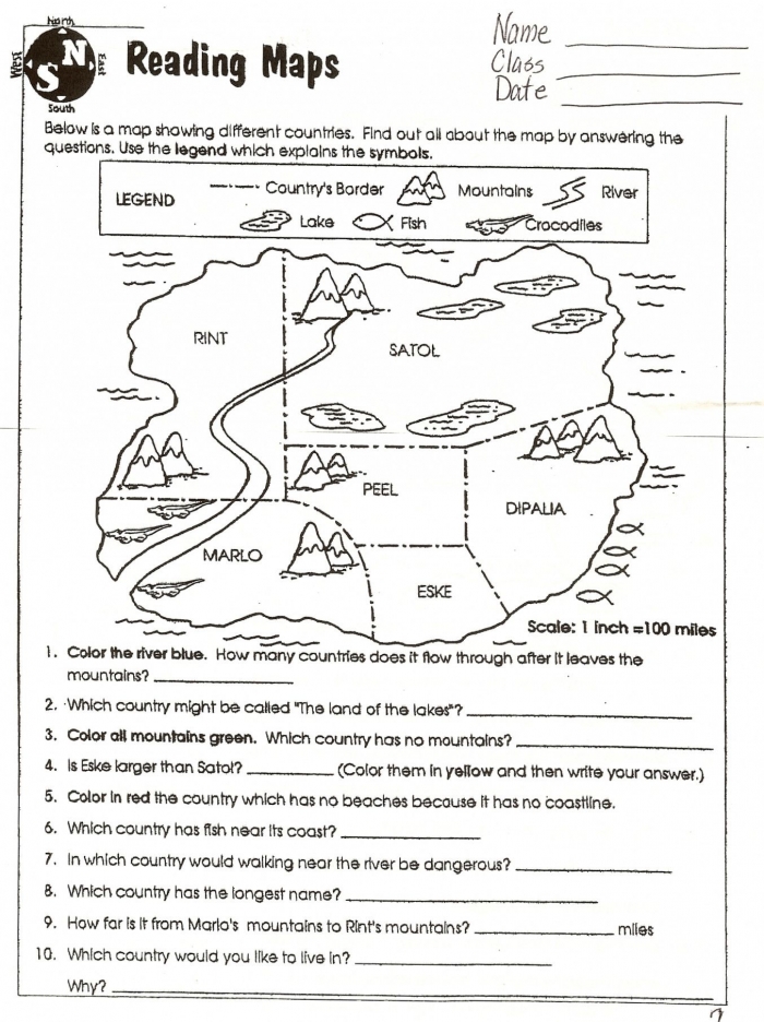 Map Skills Worksheets To Printable Th Grade Middle School Math