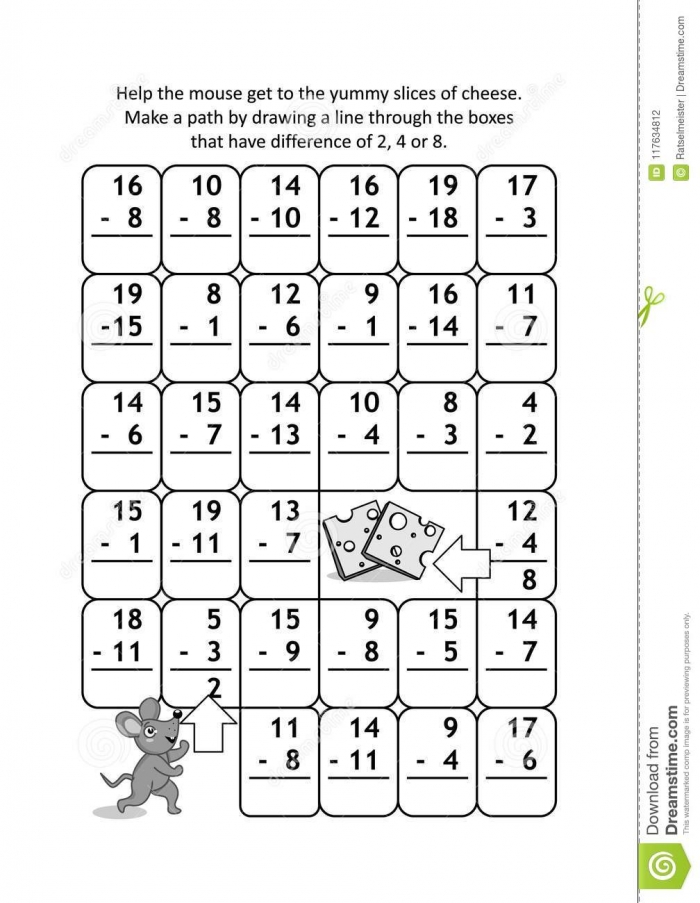 Math Maze With Subtraction Facts For Numbers Up To  Stock Vector