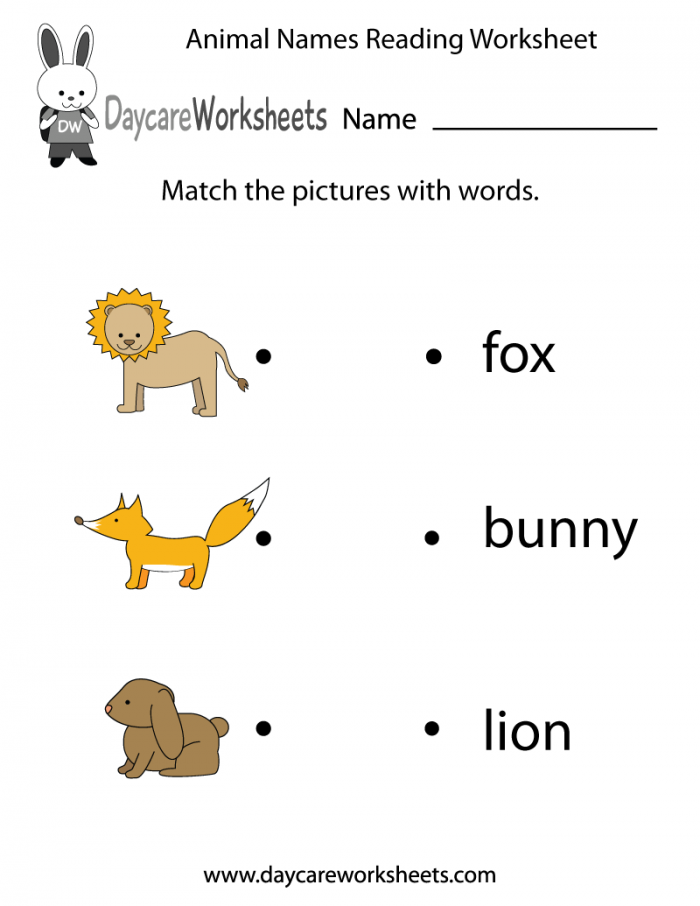 Math Worksheet  Free Animal Words Reading Worksheet Forol