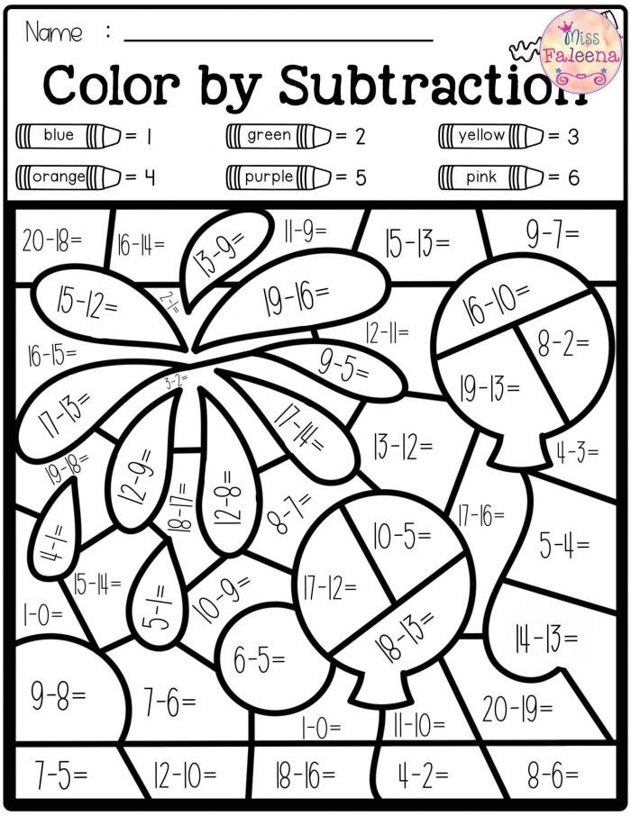 Math Worksheet  Free Color By Code Math Number Addition