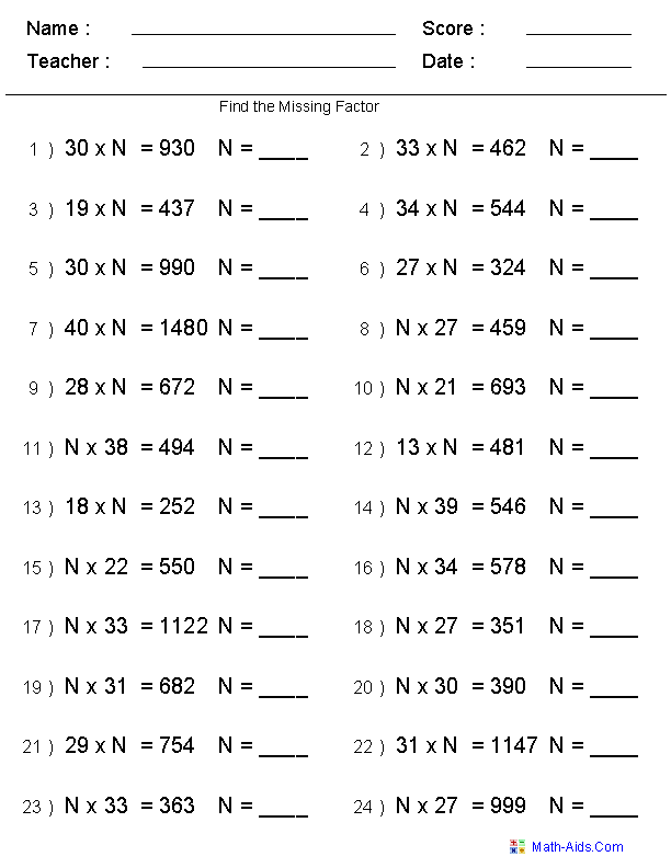 Worksheets For Multiplication Grade 3 Factors Of 2