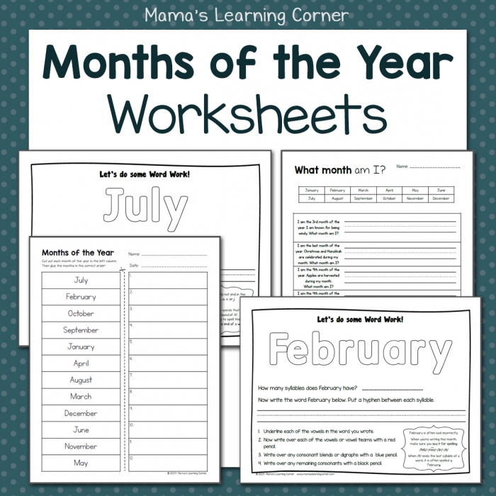 Months Of The Year Worksheets