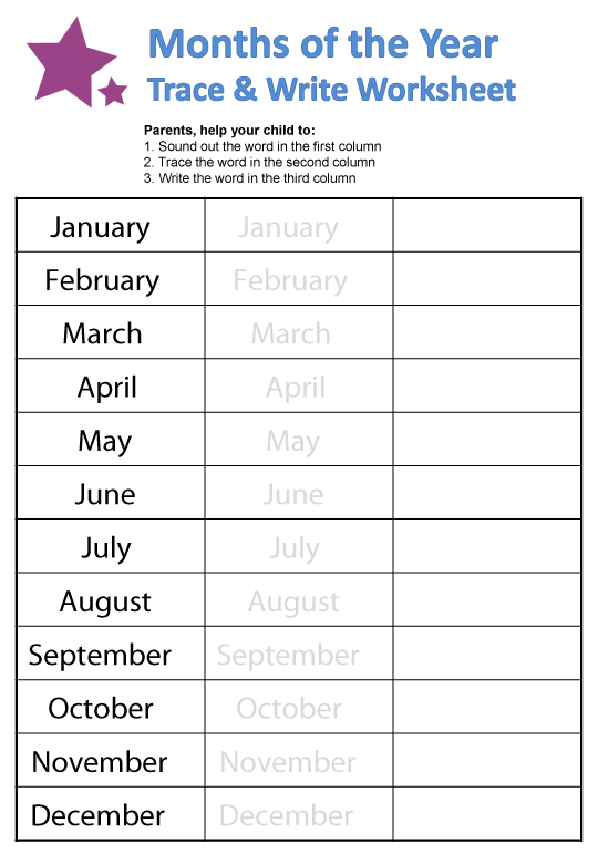 Months Of The Year Worksheets For Kindergarten Printable Kindergarten 