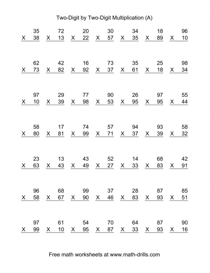 2 By 2 Digit multiplication Worksheets Times Tables Worksheets The Multiplying 2 Digit By 2 