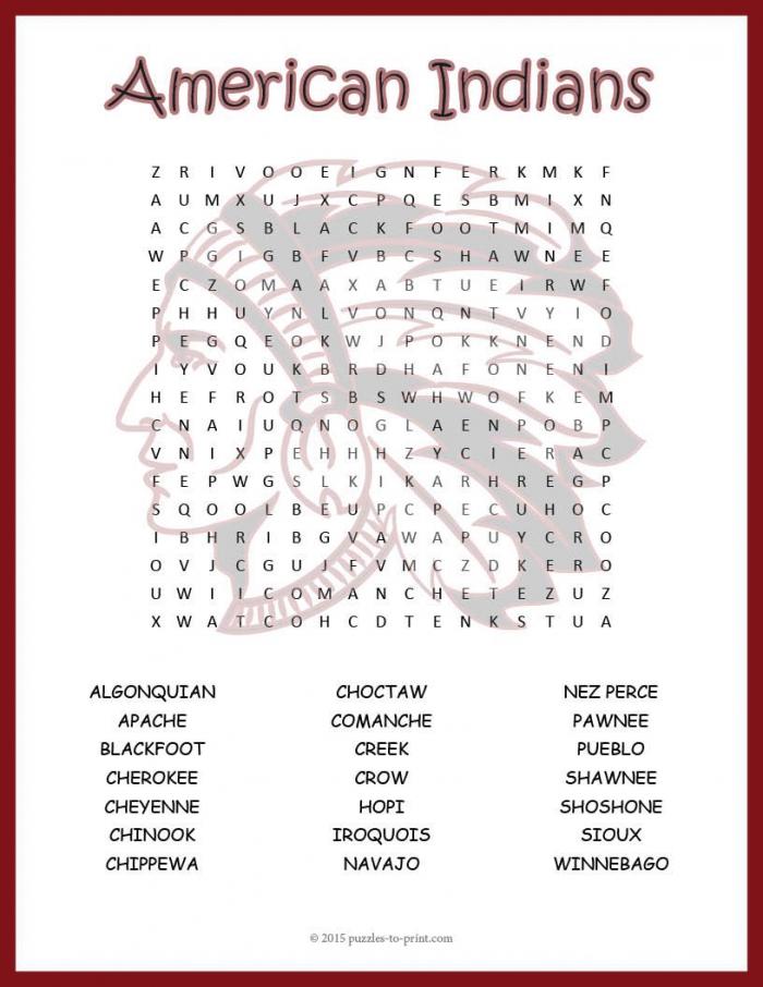 Native American Tribe Names Word Search Puzzle Worksheet Activity