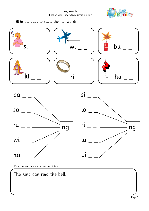 Words Ending In Ng Worksheets | 99Worksheets