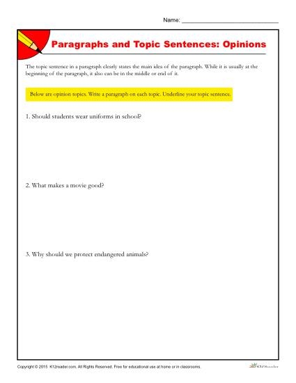 Paragraphs And Topic Sentences Opinions