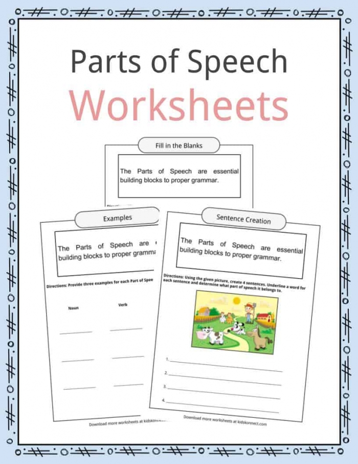Parts Of Speech Worksheets  Examples   Definition For Kids