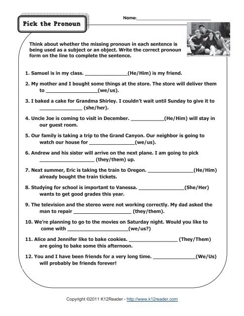 Pick The Pronoun