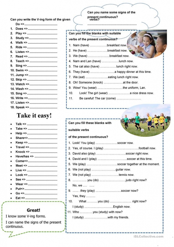 Present Continuous With Action Verbs