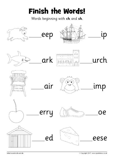 Sh Worksheets Printable Finish The Words Ch And Sb Sparklebox