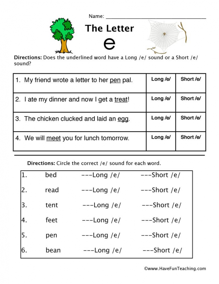 Short And Long Vowel E Worksheet  Have Fun Teaching