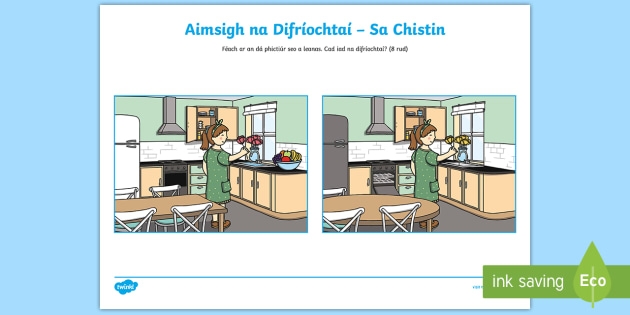 Spot The Differences In The Kitchen Worksheet  Worksheet Gaeilge
